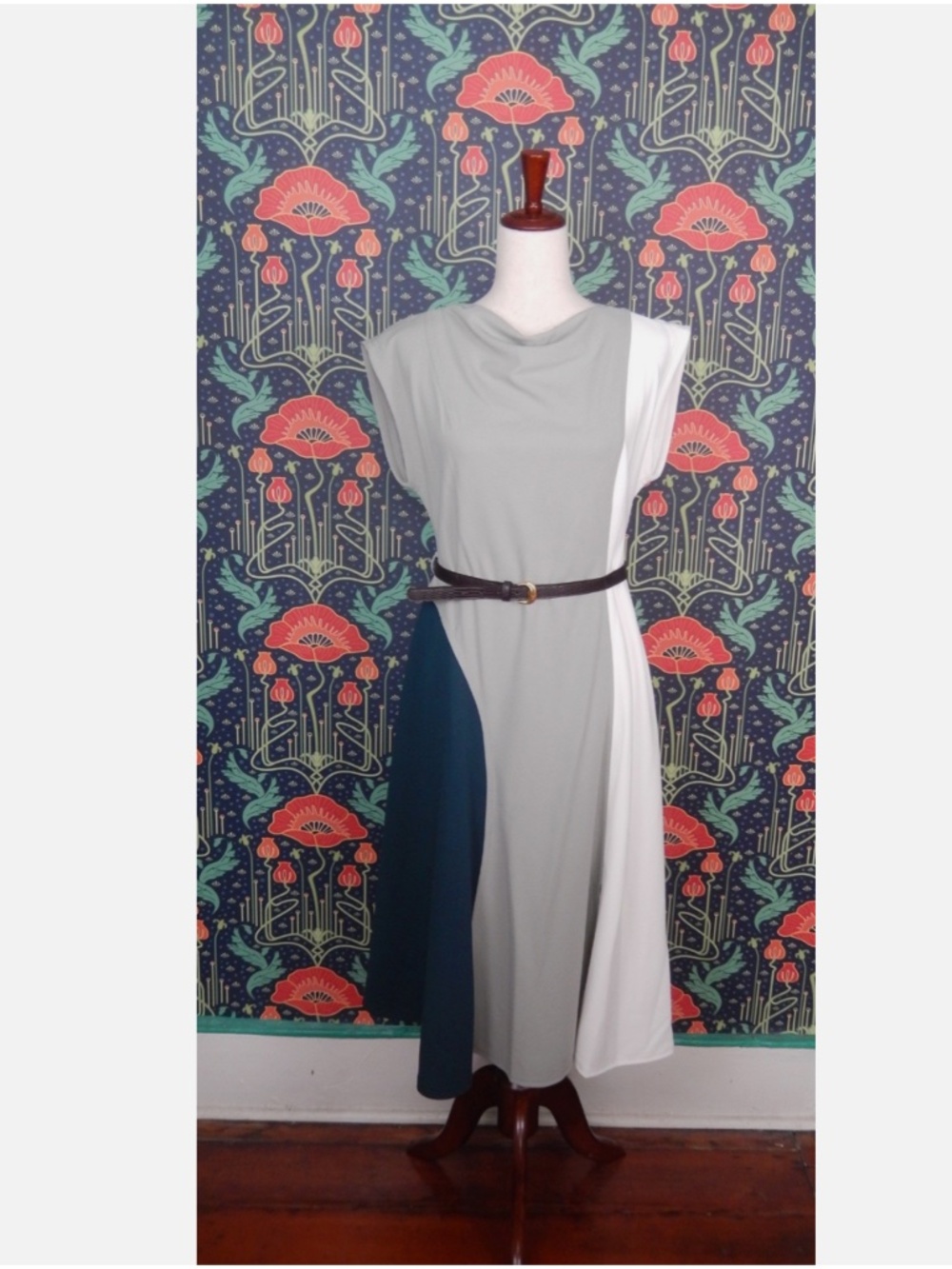 Donna Karan Sage Green White Colorblock Cap Sleeve Midi Dress New 8 - Picture 4 of 9